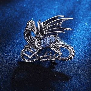 VINTAGE CHRYSTAL BLUE WING DRAGON BROOCH / PIN / PENDANT / UNISEX